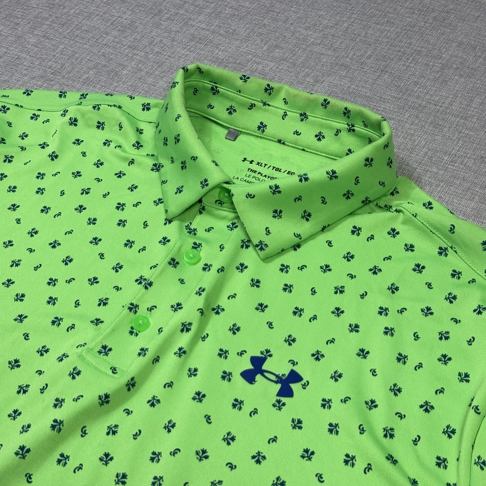 Under Armour Playoff Polo Golf Floral Shirt Mens XLT Green Moisture Wicking